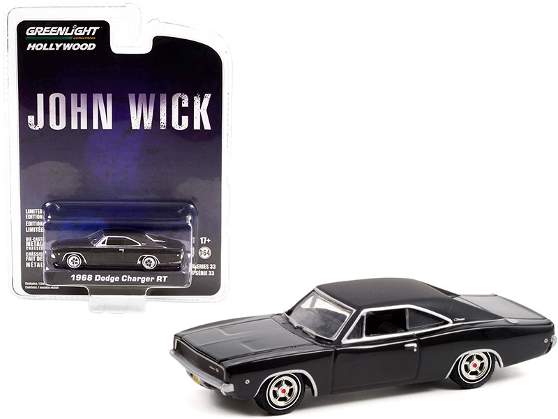 1968 Dodge Charger R/T Gloss Black Vinyl Black Top John Wick 2014 Movie Hollywood Series Release 33 1/64 Diecast Model Car Greenlight 44930 E