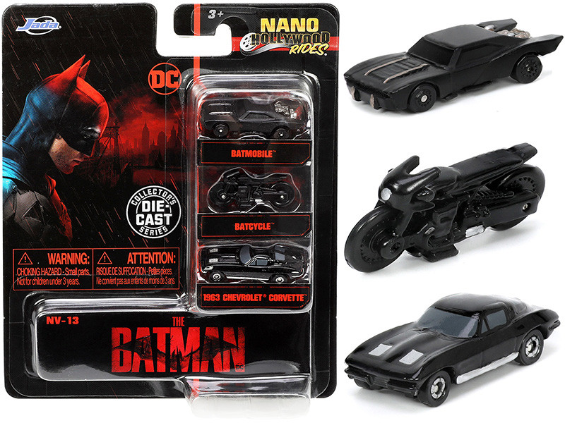The Batman 2022 Movie 3 piece Set DC Comics Nano Hollywood Rides Series Diecast Model Cars Jada 32043