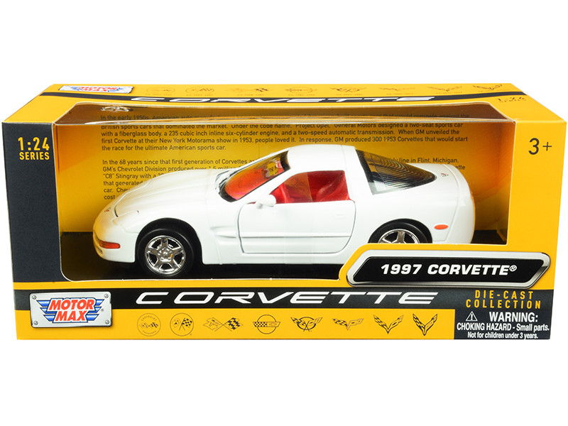 1997 Chevrolet Corvette C5 Coupe White Red Interior History of Corvette Series 1/24 Diecast Model Car Motormax 73210