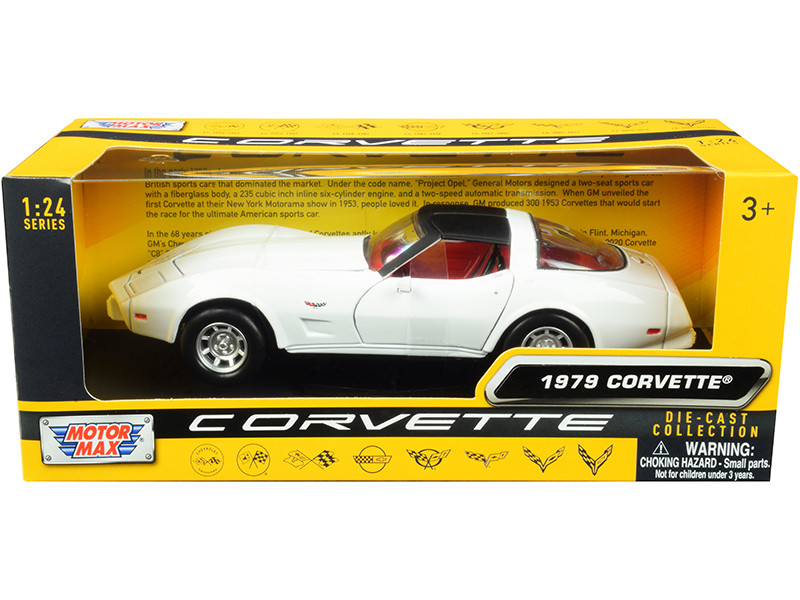 1979 Chevrolet Corvette C3 White Black Top Red Interior History of Corvette Series 1/24 Diecast Model Car Motormax 73244
