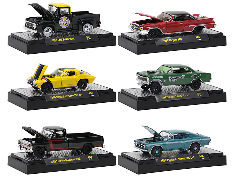 Detroit Muscle Set of 6 Cars IN DISPLAY CASES Release 60 Limited Edition 8400 pieces Worldwide 1/64 Diecast Model Cars M2 Machines 32600-60