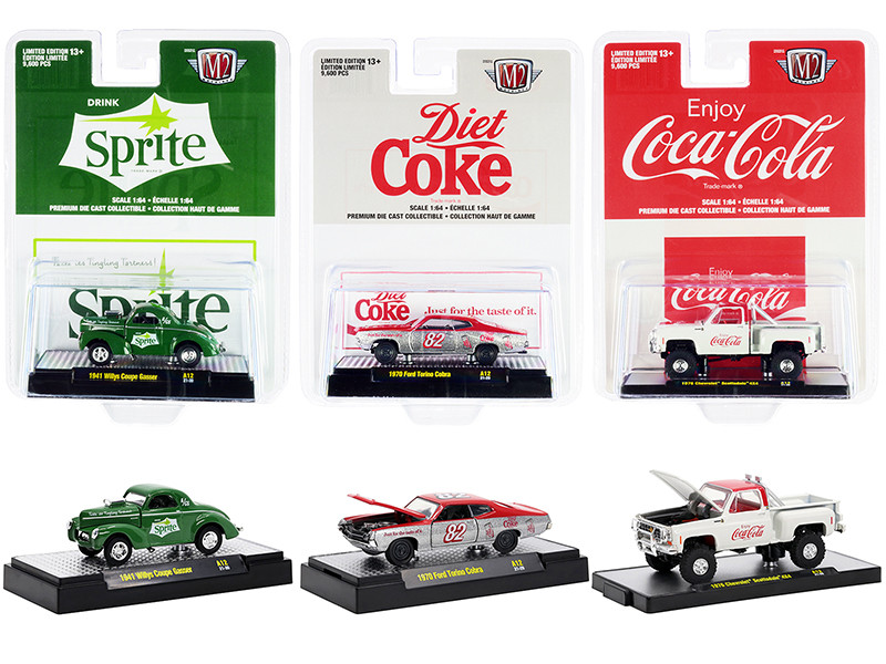 Coca-Cola & Sprite Set of 3 pieces Release 12 Limited Edition 9600 pieces Worldwide 1/64 Diecast Model Cars M2 Machines 52500-A12