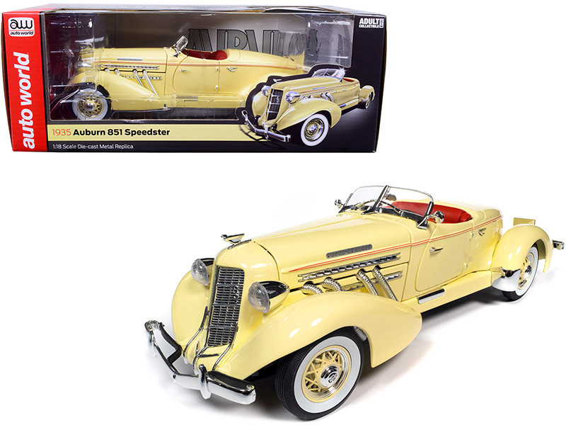 1935 Auburn 851 Speedster Cream with Red Interior 1/18 Diecast Model Car by Auto World