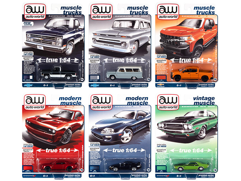 Auto World Premium 2021 Set A of 6 pieces Release 5 1/64 Diecast Model Cars by Auto World
