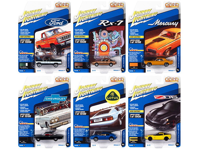Classic Gold Collection 2021 Set B of 6 Cars Release 4 1/64 Diecast Model Cars Johnny Lightning JLCG027B
