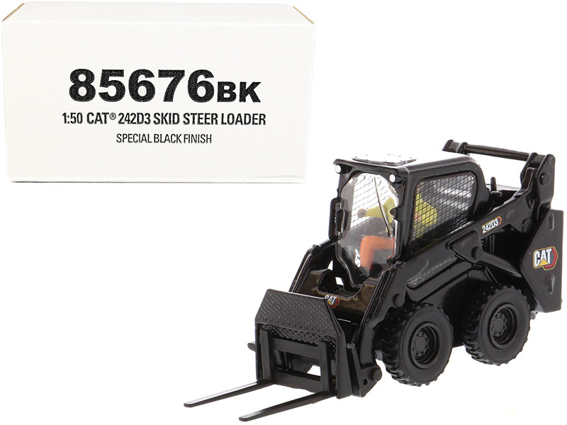 CAT Caterpillar 242D3 Wheeled Skid Steer Loader with Work Tools and Operator Special Black Paint 