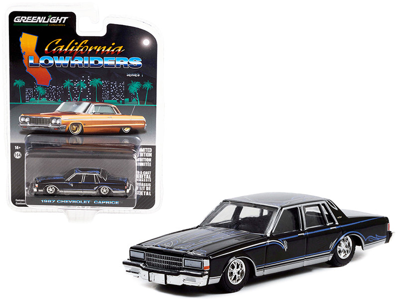1987 Chevrolet Caprice Lowrider Custom Black Graphics California Lowriders Release 1 1/64 Diecast Model Car Greenlight 63010 D