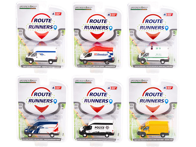 Route Runners Set of 6 Vans Series 4 1/64 Diecast Model Cars Greenlight 53040