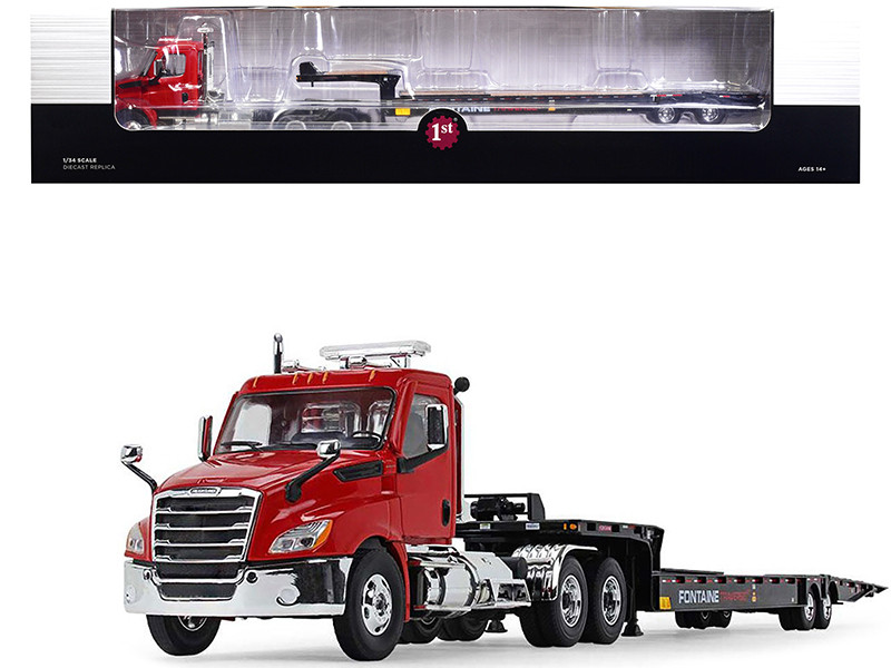 2018 Freightliner Cascadia Day Cab Fontaine Traverse HT Hydraulic Tail Trailer Red Black 1/34 Diecast Model First Gear 10-4263