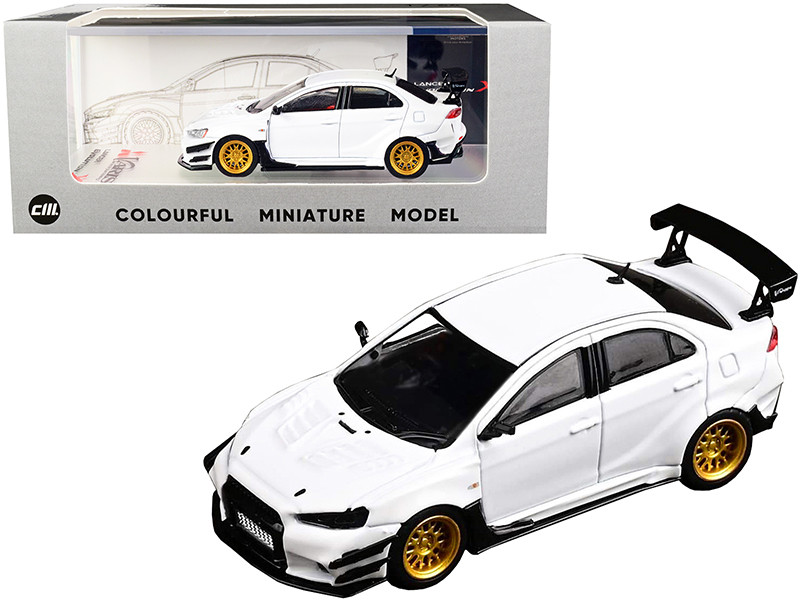 Mitsubishi Lancer Evolution X CZ4A Ver. 2 Wide Body RHD (Right Hand Drive) White with Gold Wheels 1/64 Diecast Model Car by CM Models