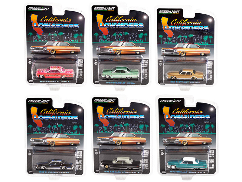 California Lowriders Set of 6 pieces Release 1 1/64 Diecast Model Cars Greenlight 63010