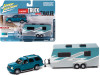 2005 Cadillac Escalade Teal Metallic Camper Trailer Limited Edition 6012 pieces Worldwide Truck and Trailer Series 1/64 Diecast Model Car Johnny Lightning JLBT014 JLSP201 A