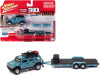 2004 Hummer H2 Ocean Blue Open Trailer Limited Edition 6012 pieces Worldwide Truck and Trailer Series 1/64 Diecast Model Car Johnny Lightning JLBT014 JLSP202 B