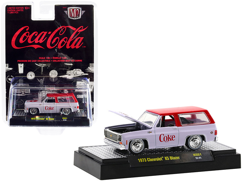 1973 Chevrolet K5 Blazer Lowered Chassis Coca-Cola White Coke Red Top Limited Edition 11000 pieces Worldwide 1/64 Diecast Model Car M2 Machines 51500-HS01