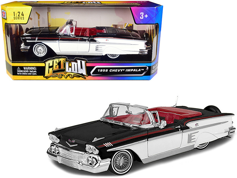 1958 Chevrolet Impala Convertible Lowrider Black and White with Red Interior 