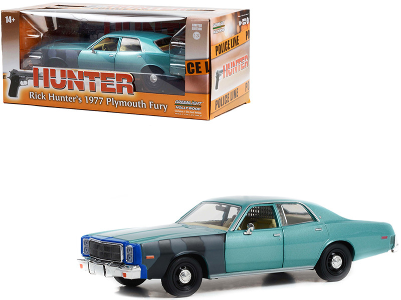 1977 Plymouth Fury Unrestored Turquoise Metallic Sergeant Rick Hunter's Hunter 1984-1991 TV Series Hollywood Series 1/24 Diecast Model Car Greenlight 84152