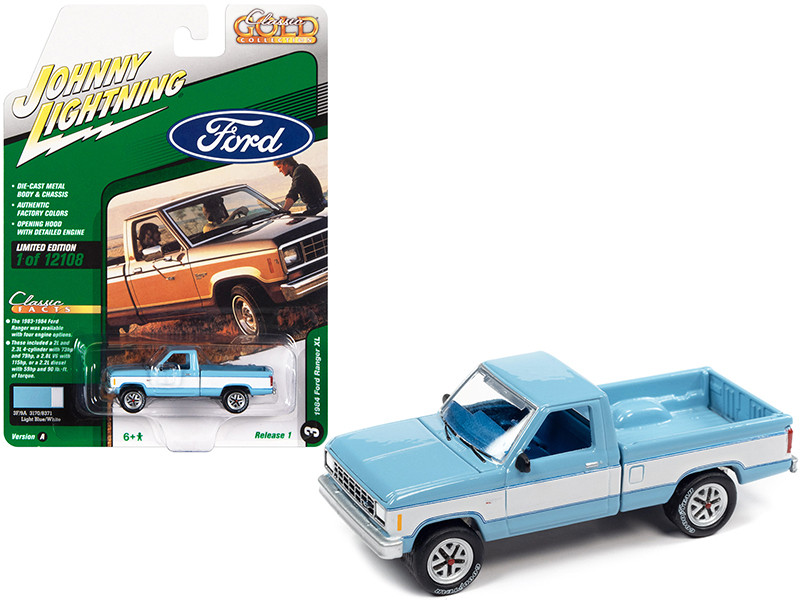 1984 Ford Ranger XL Pickup Truck Light Blue White Sides Classic Gold Collection Series Limited Edition 12108 pieces Worldwide 1/64 Diecast Model Car Johnny Lightning JLCG028-JLSP224 A