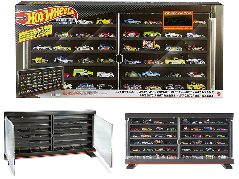 50 Cars Collector Display Showcase with Exclusive Mercedes Benz 190E 2.5-16 Evo II for 1/64 Scale Model Cars by Hot Wheels