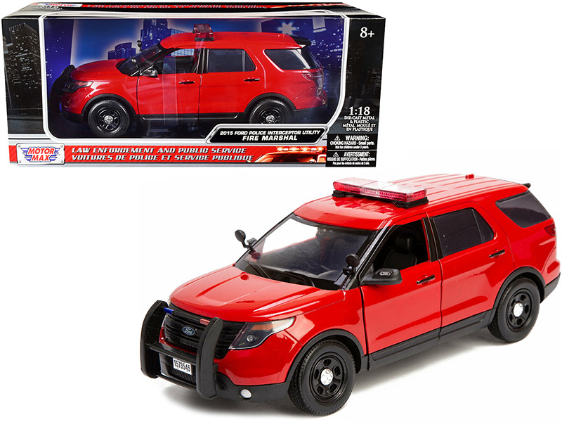 2015 Ford Police Interceptor Utility Fire Marshal Plain Red 1/18 Diecast Model Car Motormax 73545