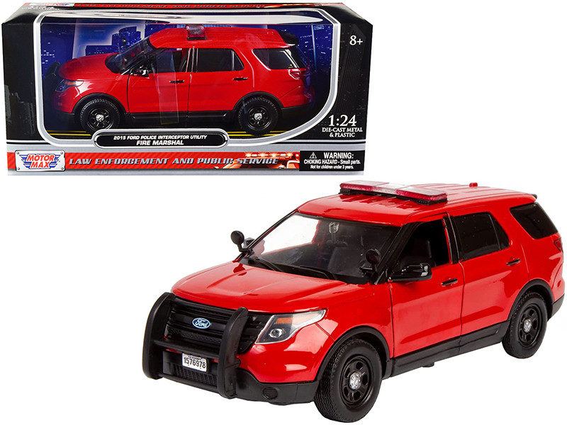 2015 Ford Police Interceptor Utility Fire Marshal Plain Red 1/24 Diecast Model Car Motormax 76978