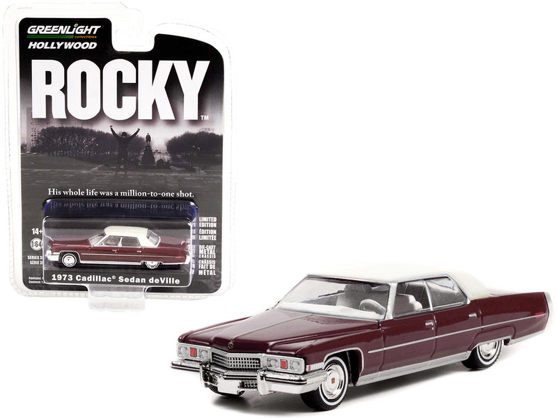 1973 Cadillac Sedan DeVille Burgundy White Top Rocky 1976 Movie Hollywood Series Release 35 1/64 Diecast Model Car Greenlight 44950 A