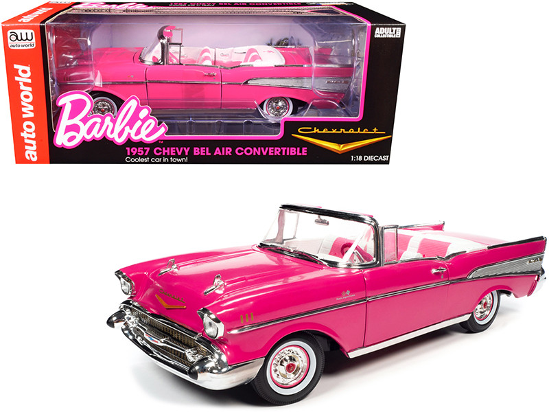 1957 Chevrolet Bel Air Convertible Pink Barbie Silver Screen Machines 1/18 Diecast Model Car Auto World AWSS128