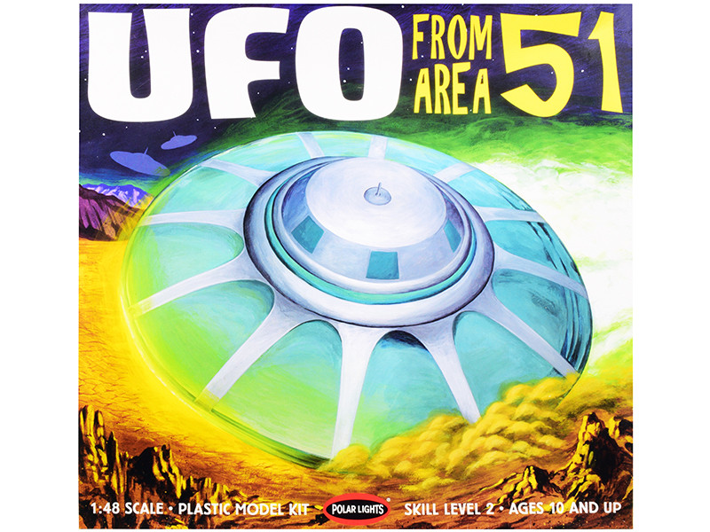 Skill 2 Model Kit UFO from Area 51 with 2 Aliens and 1 Guard Figurines 1/48 Scale Model by Polar Lights