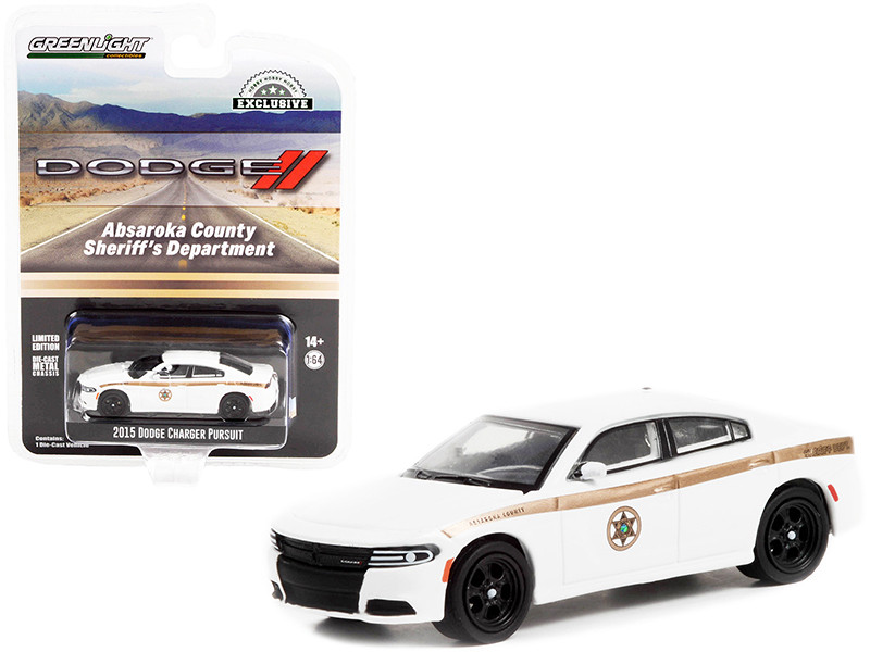 2015 Dodge Charger Pursuit White Gold Stripes Absaroka County Sheriff's Department Hobby Exclusive 1/64 Diecast Model Car Greenlight 30335