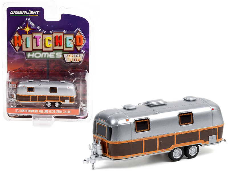 1972 Airstream Double-Axle Land Yacht Safari Travel Trailer Custom Woody Hitched Homes Series 11 1/64 Diecast Model Greenlight 34110 C