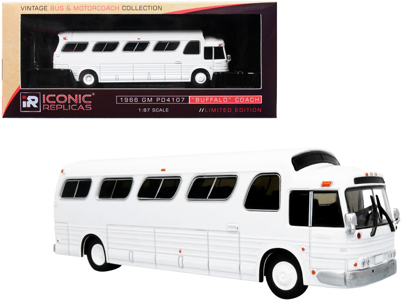 1966 GM PD4107 Buffalo Coach Bus Blank White Vintage Bus Motorcoach Collection 1/87 Diecast Model Iconic Replicas 87-0288