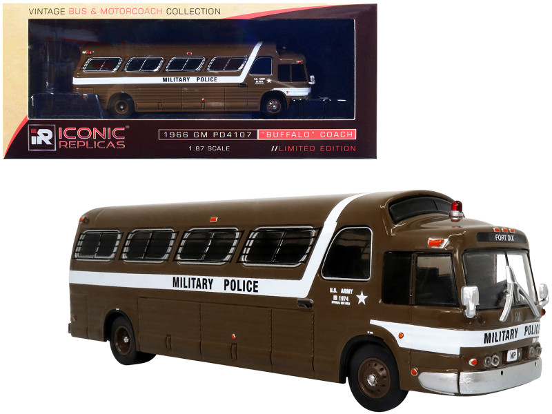 1966 GM PD4107 Buffalo Coach Bus US Army Military Police Destination Fort Dix Vintage Bus Motorcoach Collection 1/87 Diecast Model Iconic Replicas 87-0289