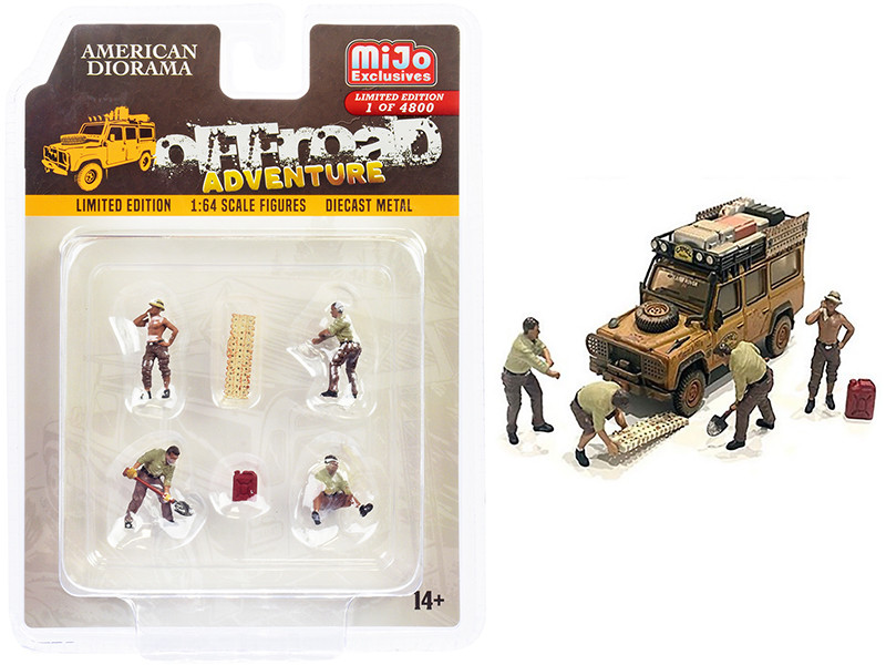 Off-Road Adventure 6 piece Diecast Set 4 Male Figurines 2 Accessories Limited Edition 4800 pieces Worldwide 1/64 Scale Models American Diorama 76492