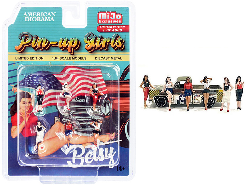 Pin-Up Girls 6 piece Diecast Figurines Set Limited Edition 4800 pieces Worldwide 1/64 Scale Models American Diorama 76494
