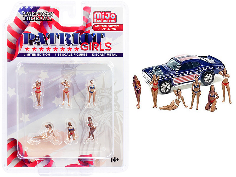 Patriot Girls 6 piece Diecast Figurines Set Limited Edition 4800 pieces Worldwide 1/64 Scale Models American Diorama 76498
