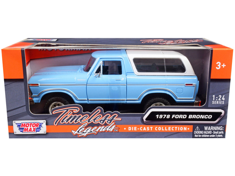 1978 Ford Bronco Custom Light Blue White Timeless Legends Series 1/24 Diecast Model Car Motormax 79373