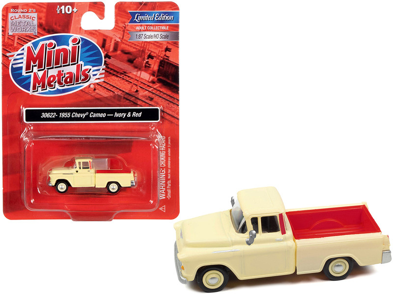 1955 Chevrolet Cameo Pickup Truck Ivory Red 1/87 HO Scale Model Car Classic Metal Works 30622
