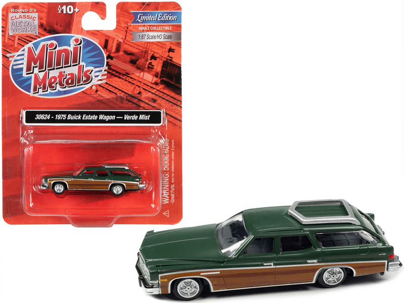 1975 Buick Estate Wagon Verde Mist Green Woodgrain Sides 1/87 HO Scale Model Car Classic Metal Works 30624