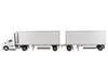 Peterbilt 579 Single Axle Day Cab Two Wabash 28' Pup Trailers White Transport Series 1/50 Diecast Model Diecast Masters 71099
