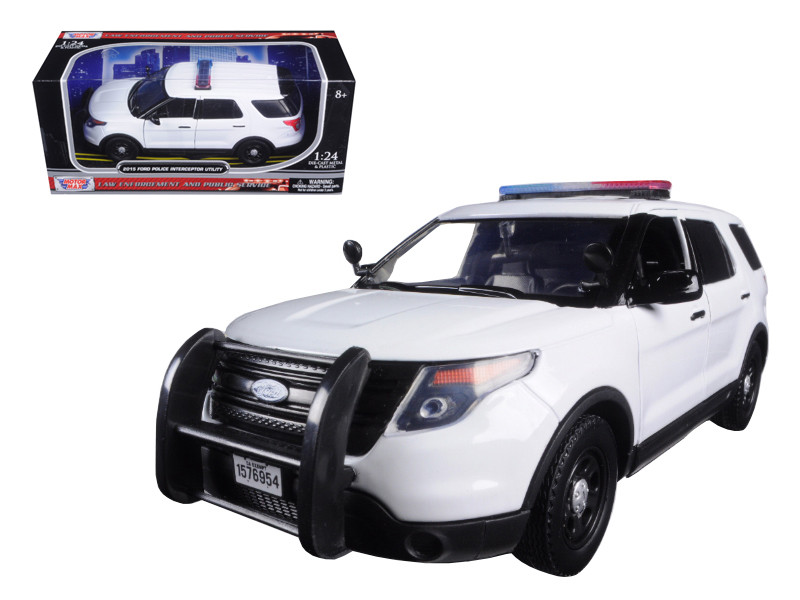 2015 Ford Interceptor Unmarked Police Car with Light Bar White 1/24 Diecast Model Car Motormax 76959