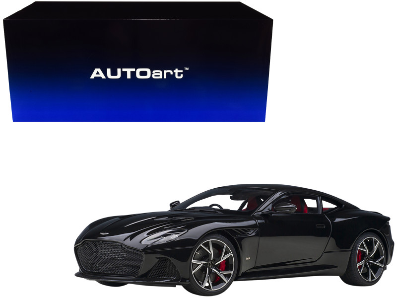 Aston Martin DBS Superleggera RHD Right Hand Drive Jet Black Carbon Top Carbon Accents Red Interior 1/18 Model Car Autoart 70291