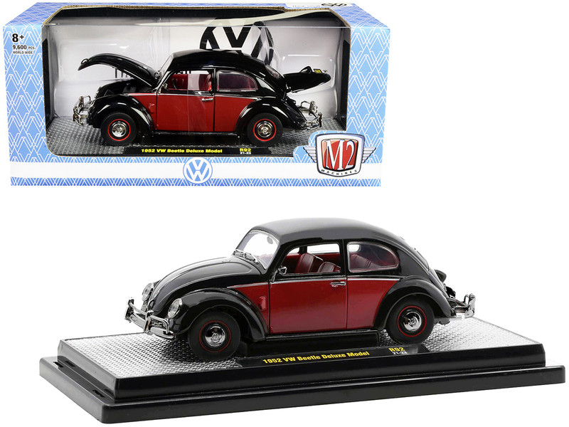 1952 Volkswagen Beetle Deluxe Black Red with Red Interior Limited Edition 9600 pieces Worldwide 1/24 Diecast Model Car M2 Machines 40300-92A