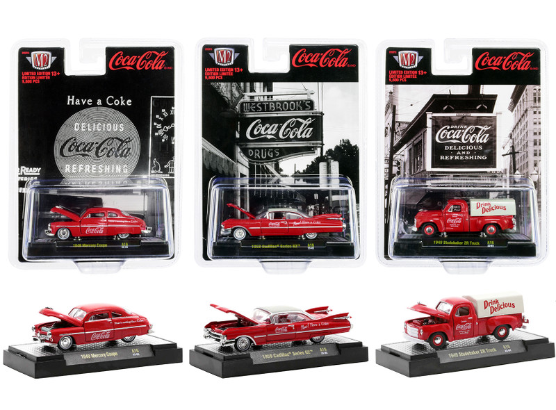 Coca-Cola Set of 3 pieces Release 16 Limited Edition 9600 pieces Worldwide 1/64 Diecast Model Cars M2 Machines 52500-A16