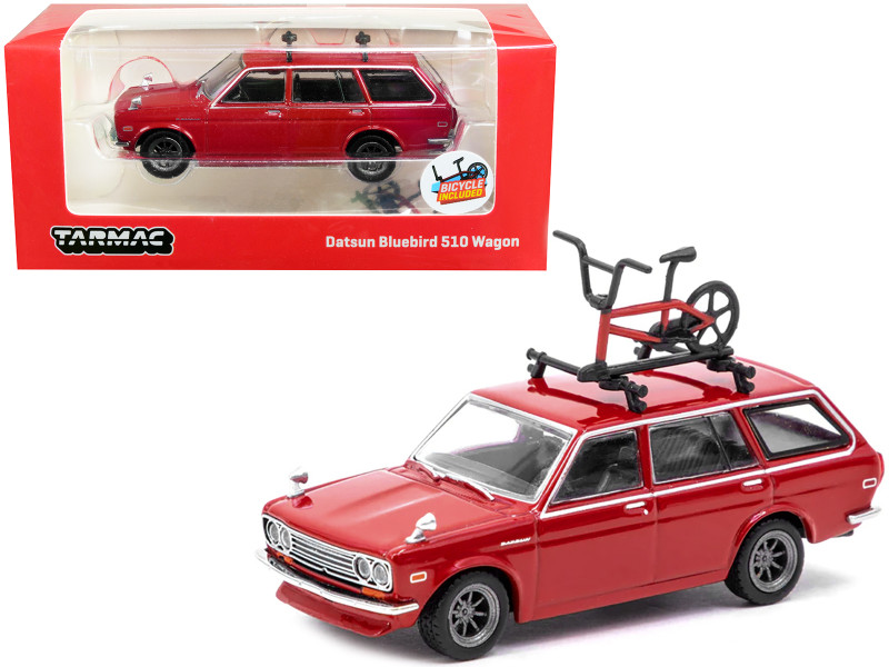 Datsun Bluebird 510 Wagon with Roof Rack Red Bicycle Global64 Series 1/64 Diecast Model Car Tarmac Works T64G-026-RE