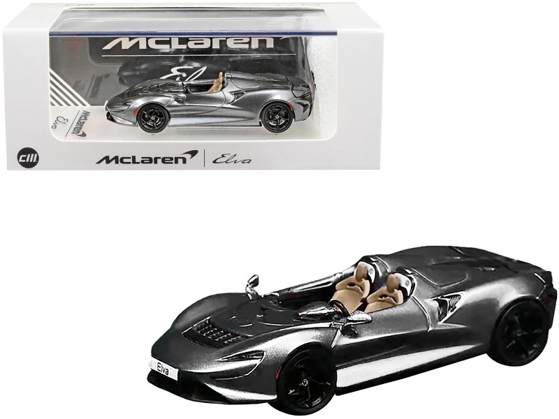 McLaren Elva Convertible Dark Gray Metallic Extra Wheels 1/64 Diecast Model Car CM Models CM64-ELVA-02