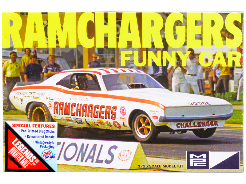 Skill 2 Model Kit Dodge Challenger Ramchargers Funny Car Legends of the Quarter Mile 1/25 Scale Model MPC MPC964