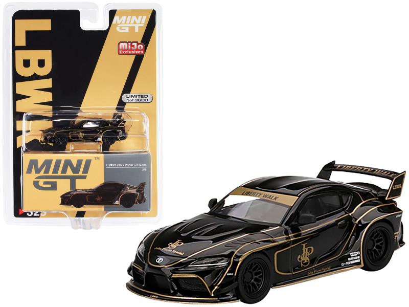 Toyota GR Supra LB Works RHD Right Hand Drive Black JPS John Player Special Limited Edition 3600 pieces Worldwide 1/64 Diecast Model Car True Scale Miniatures MGT00325