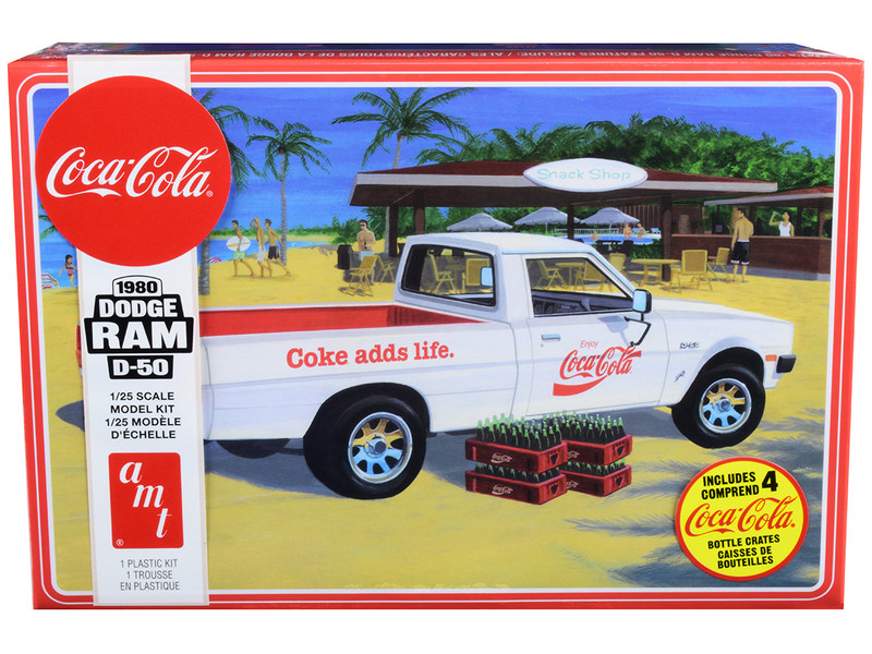 Skill 3 Model Kit 1980 Dodge Ram D-50 Pickup Truck Coca-Cola Four Bottle Crates 1/25 Scale Model AMT AMT1306M