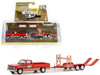 1982 GMC K-2500 Sierra Grande Wideside Pickup Truck Red and Beige with Black Stripes Busted Knuckle Garage and Tandem Car Trailer Hitch & Tow Series 25 1/64 Diecast Model Car Greenlight 32250B