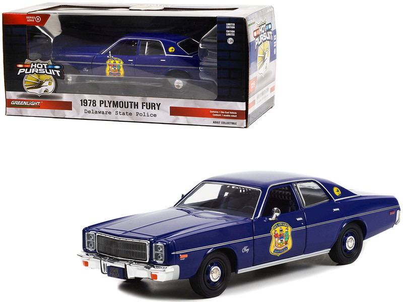 1978 Plymouth Fury Dark Blue with Stripes Delaware State Police Hot Pursuit Series 1/24 Diecast Model Car Greenlight GL85552
