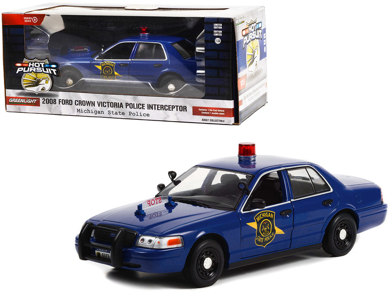 2008 Ford Crown Victoria Police Interceptor Dark Blue Michigan State Police Hot Pursuit Series 1/24 Diecast Model Car Greenlight GL85553